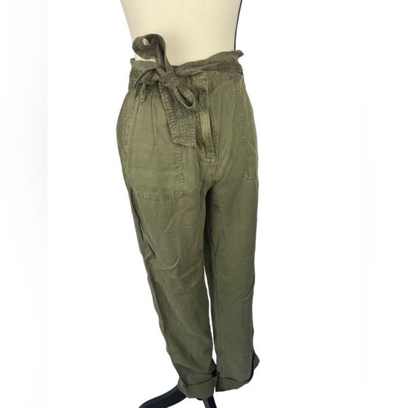 Treasure & Bond Olive Sarma High Rise Tie Paperbag Waist Cuffed Pants NWT Sz:2 - Picture 4 of 7